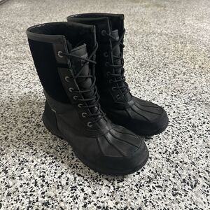Ugg Butte Snow Boots Black Leather Waterproof Mens 10.5 Lace Up Suede Winter
